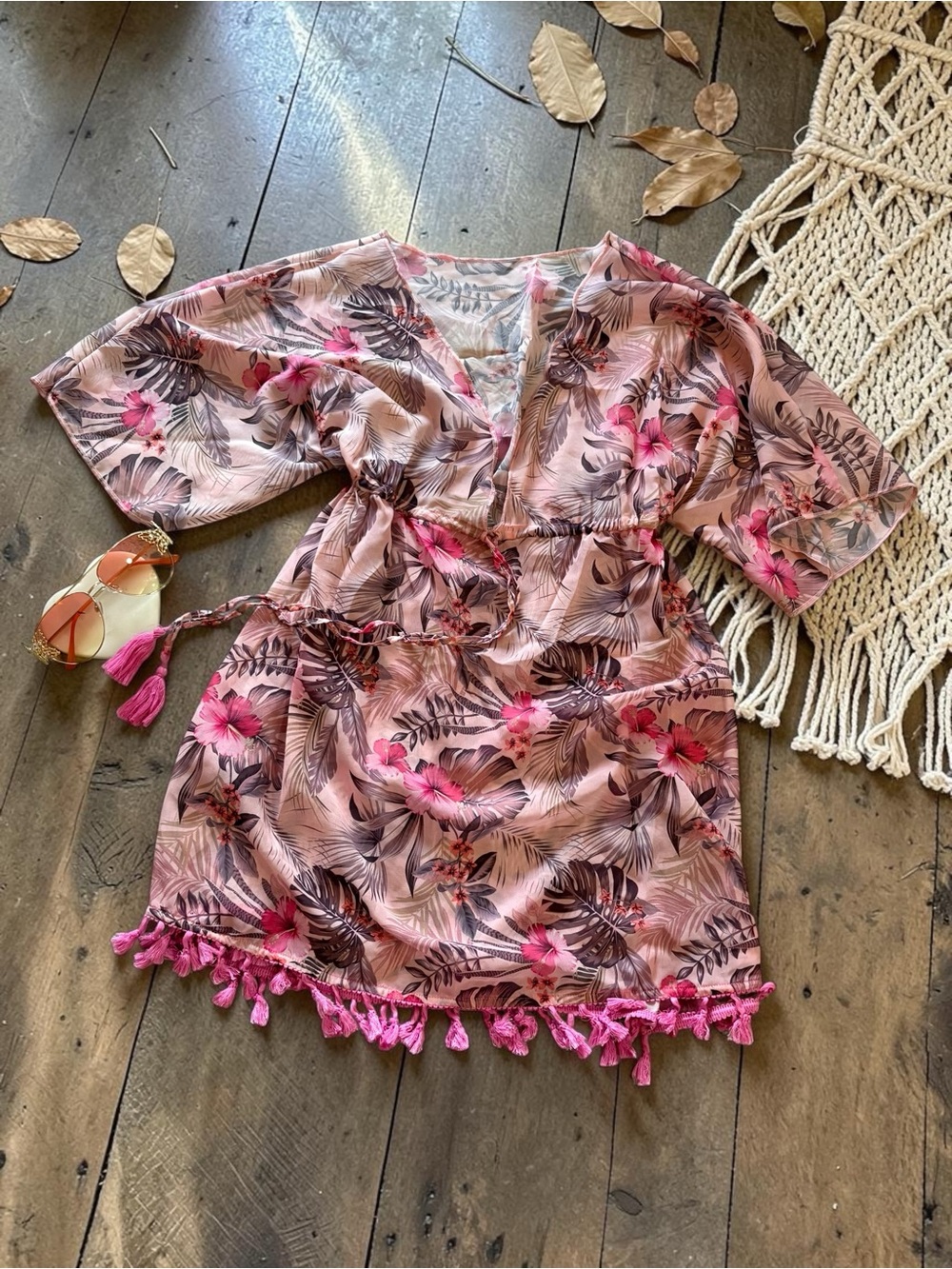 Nicole Miller Pink Floral Tassel Cover-Up/ Dress